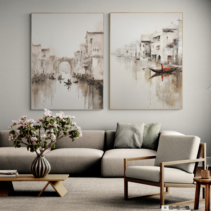 Tablou abstract modern Venetia în nuanțe de crem pentru hotel [1]