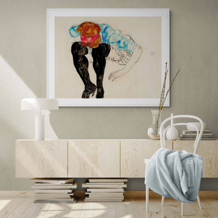 Reproducere Schiele "Blond Girl with Black Stockings" pe hârtie Fine Art [1]