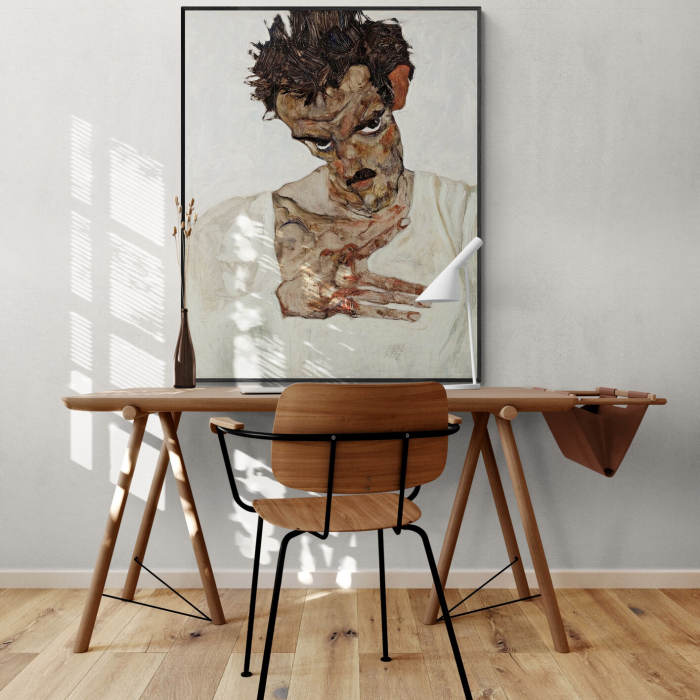 Reproducere pe canvas a autoportretului lui Egon Schiele - Self-Portrait with Lowered Head [1]