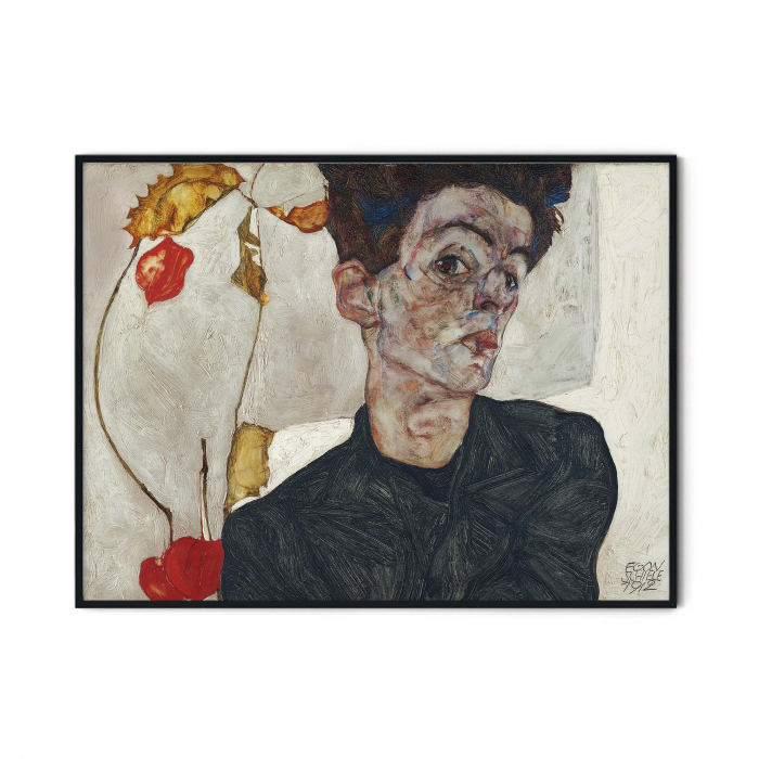 Tablou canvas Egon Schiele - Self-Portrait with Chinese Lantern Plant [3]