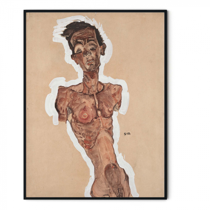 Tablou canvas abstract "Nude Self-Portrait" de Egon Schiele pe hartie Fine Art. [3]