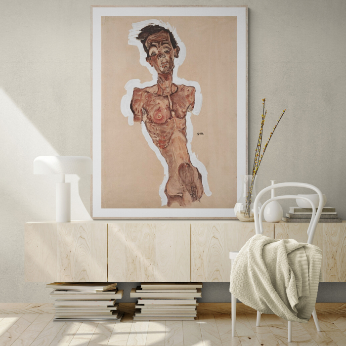 Tablou canvas abstract "Nude Self-Portrait" de Egon Schiele pe hartie Fine Art. [1]