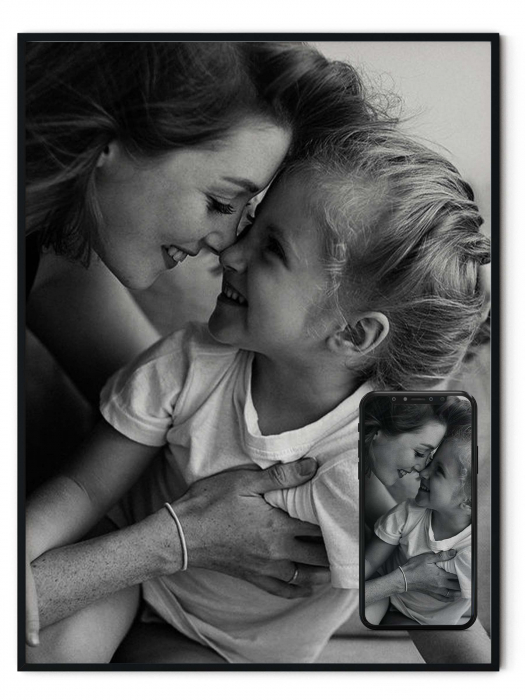 Tablou personalizat cu poza ta, Mama & Fiica, alb negru, cu rama, Intaglio, print pe hartie foto Fine Art [1]