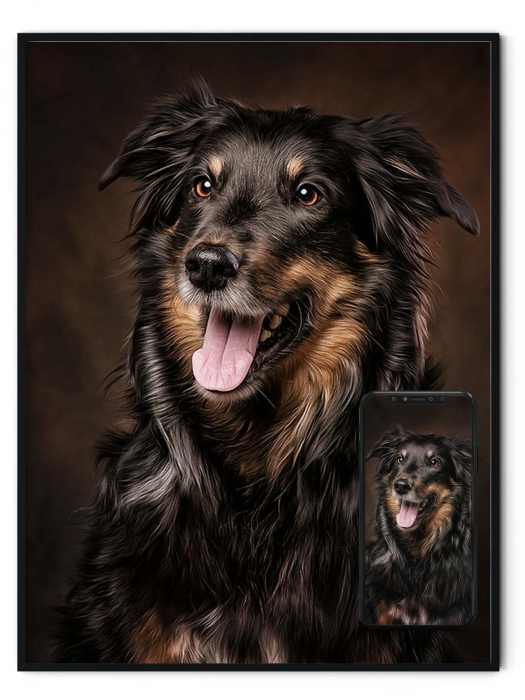 Tablou personalizat cu fotografia cainelui tau, in stil picutura digitala, cu rama, Intaglio, color, print pe hartie foto Fine Art [1]