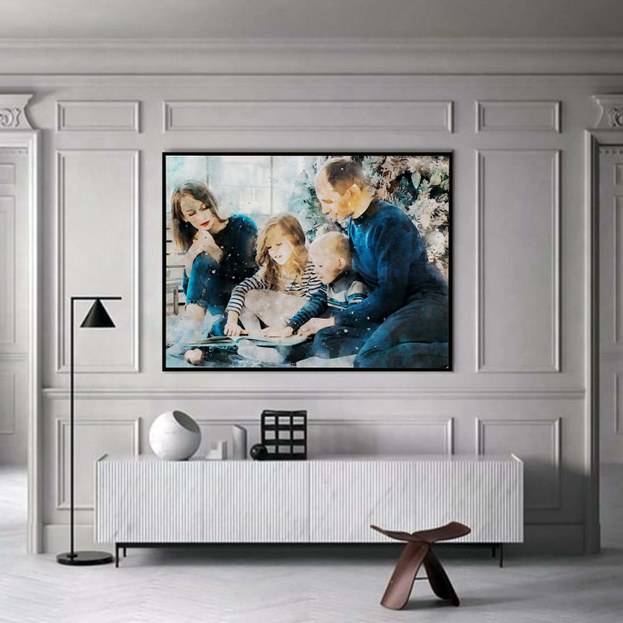 Tablou cu rama, personalizat, la comanda cu poza ta, in stil acuarela, Intaglio, color, print pe hartie foto Fine Art [2]