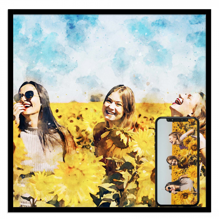 Tablou personalizat cu fotografia ta, in stil acuarela, cu rama, Intaglio, color, print pe hartie foto Fine Art [1]
