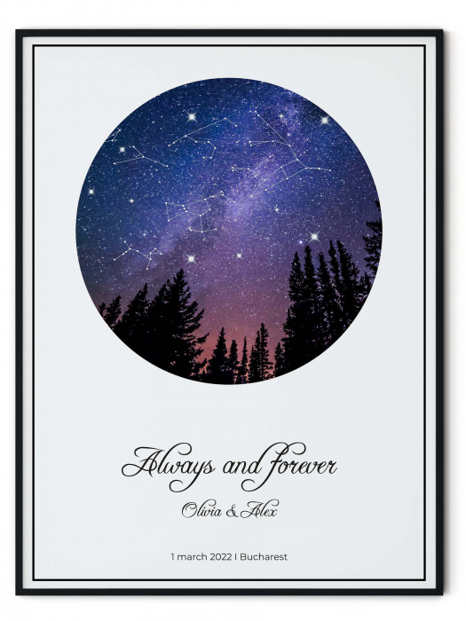 Tablou personalizat cu rama, Harta stelelor, Intaglio, negru, print pe hartie foto Fine Art [4]