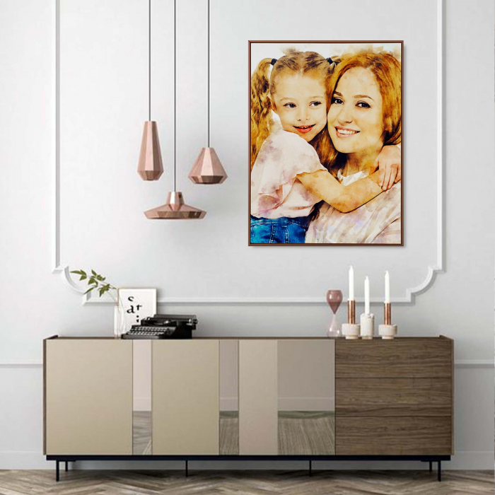 Tablou personalizat cu rama, poza Mama & Fiica, in stil pictura in ulei, Intaglio, color, print pe hartie foto Fine Art [3]