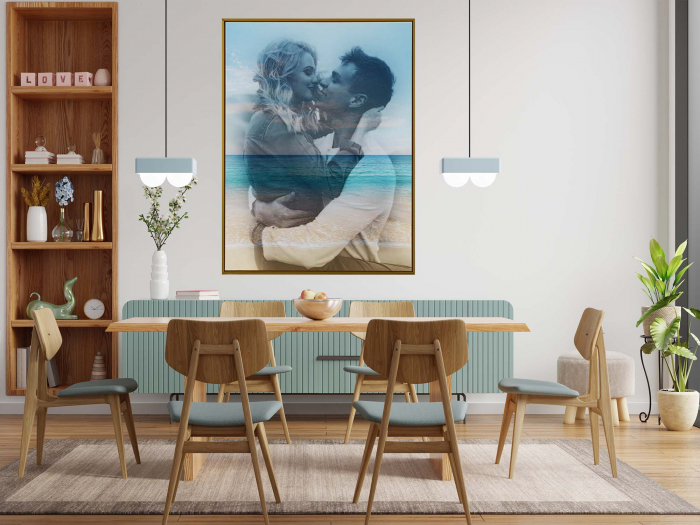 Tablou personalizat cu rama, poza cuplu romantic si marea, in dubla expunere, Intaglio, color, print pe hartie foto Fine Art [3]
