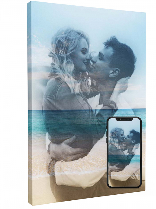 Tablou personalizat cu rama, poza cuplu romantic si marea, in dubla expunere, Intaglio, color, print pe hartie foto Fine Art [2]
