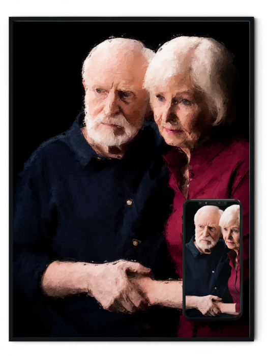 Tablou personalizat cu rama, poza cuplu, in stil pictura in ulei, Intaglio, color, print pe hartie foto Fine Art [1]