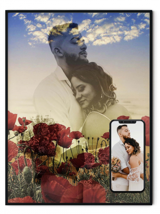 Tablou personalizat cu rama, poza de cuplu in dubla expunere, Intaglio, color, print pe hartie foto Fine Art [5]