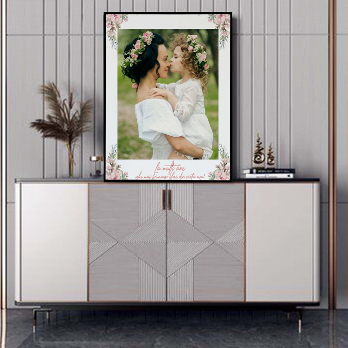 Tablou personalizat cu rama, poza Mama & Fiica si mesaj, Intaglio, color, print pe hartie foto Fine Art [2]