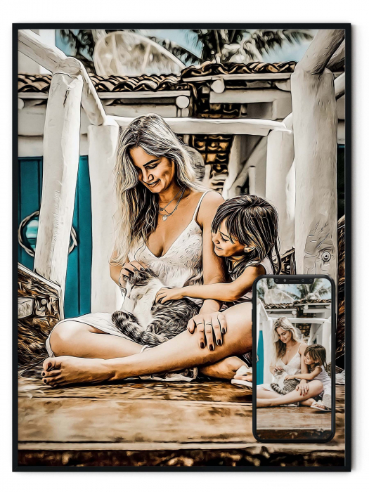 Tablou personalizat cu rama, poza Mama & Fiica, in diferite stiluri, Intaglio, color, print pe hartie foto Fine Art [1]