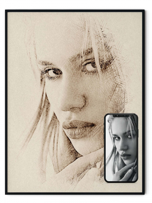 Tablou personalizat cu rama, fotografia ta in stil creion, Intaglio, color, print pe hartie foto Fine Art [1]