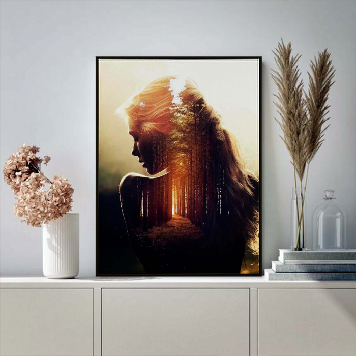 Tablou personalizat cu rama, poza ta in dubla expunere cu peisaj natura, Intaglio, color, print pe hartie foto Fine Art [2]