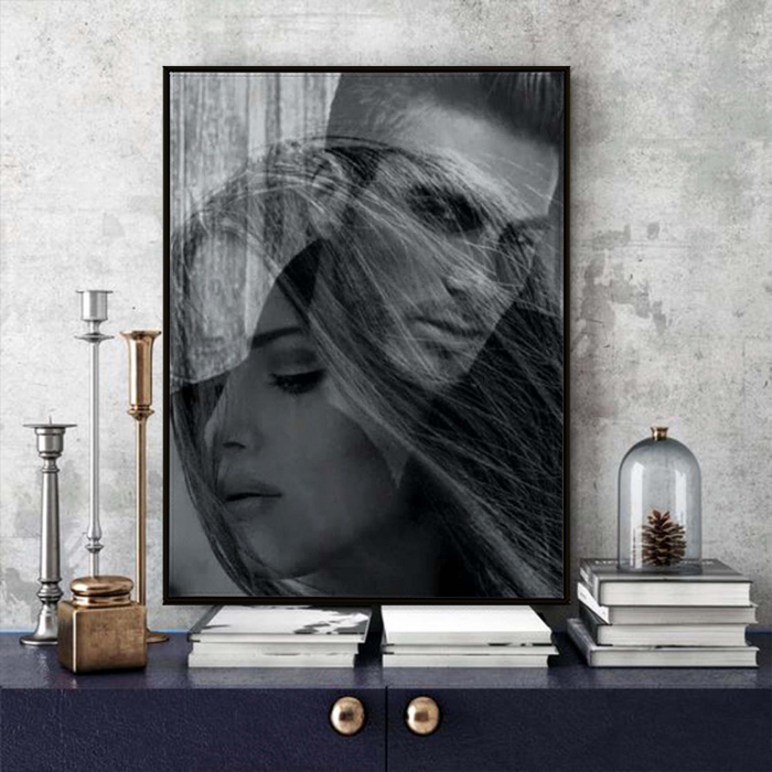 Tablou personalizat cu rama, poza de cuplu in dubla expunere, Intaglio, color, print pe hartie foto Fine Art [2]