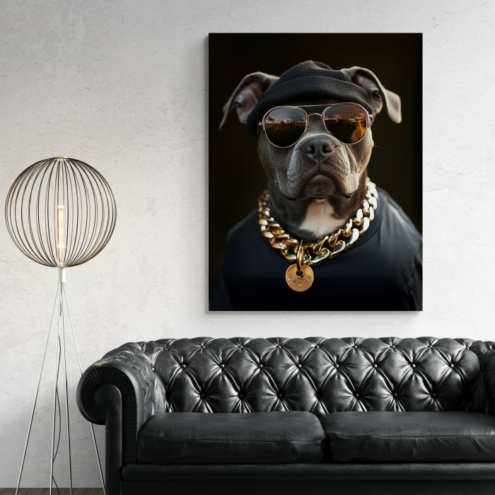 Tablou personalizat Intaglio, cu Fotografia ta, Cainele tau in stil rapper, modern, cadou pentru frate [2]