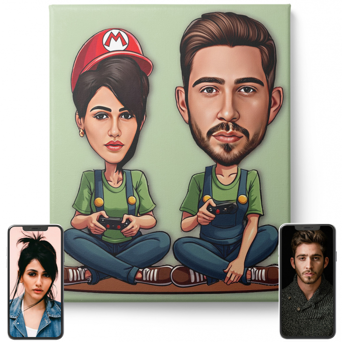Tablou caricatură de cuplu Gamers [1]