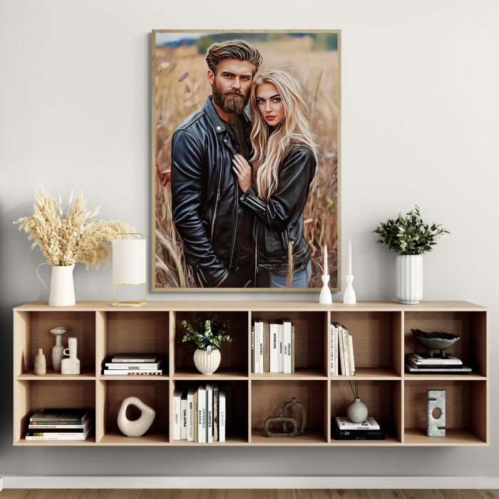 Tablou personalizat Intaglio, Portret de cuplu în stil pictură digitală realistă, creat din fotografia voastră [3]