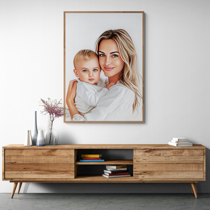 Tablou Personalizat Intaglio, Portret Mamă și Fiică în stil pictură digitală realistă [3]