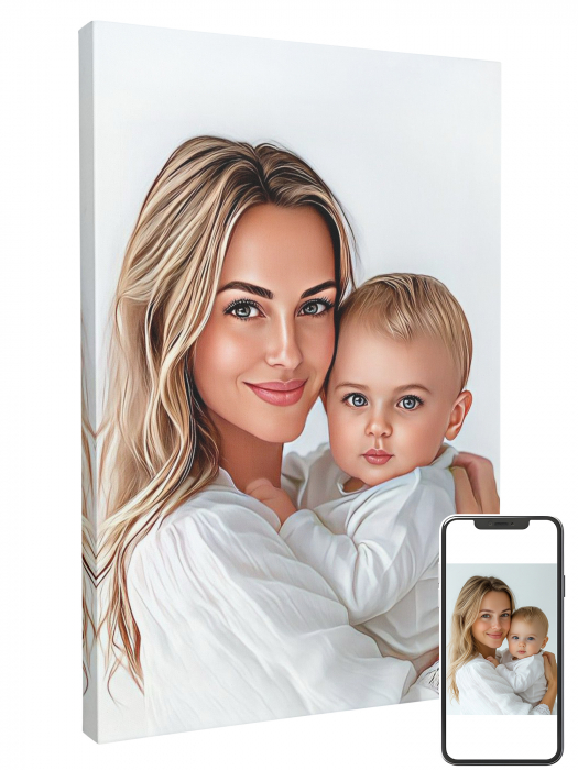 Tablou Personalizat Intaglio, Portret Mamă și Fiică în stil pictură digitală realistă [1]