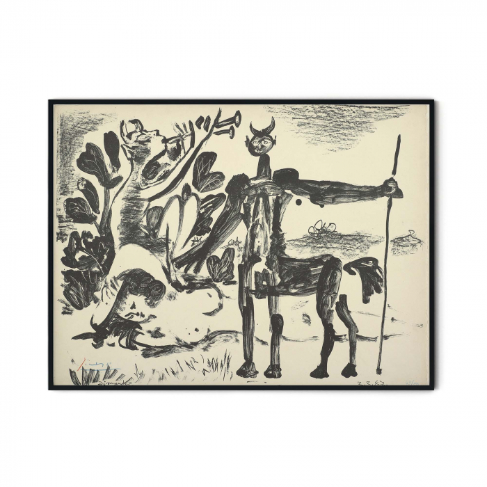 Centaur and Bacchante with Faun de Picasso, tablou abstract modern, alb-negru. [3]