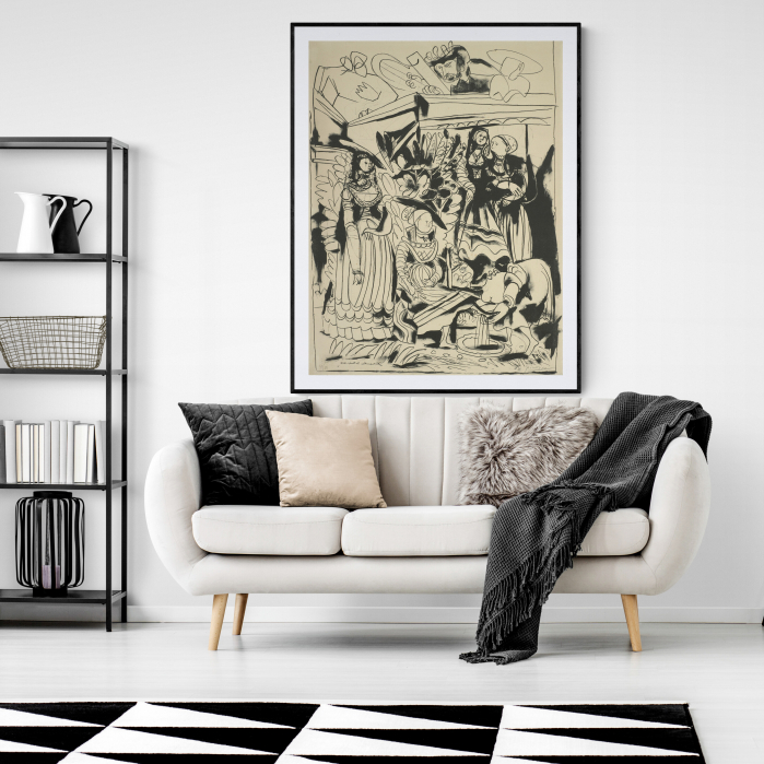 Tablou abstract Picasso "David and Bathsheba" în alb și negru pe hartie Fine Art. [1]