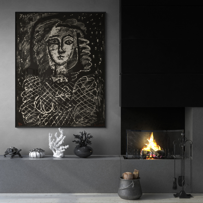 Bust with Star Background, Pablo Picasso, alb-negru, canvas modern. [1]