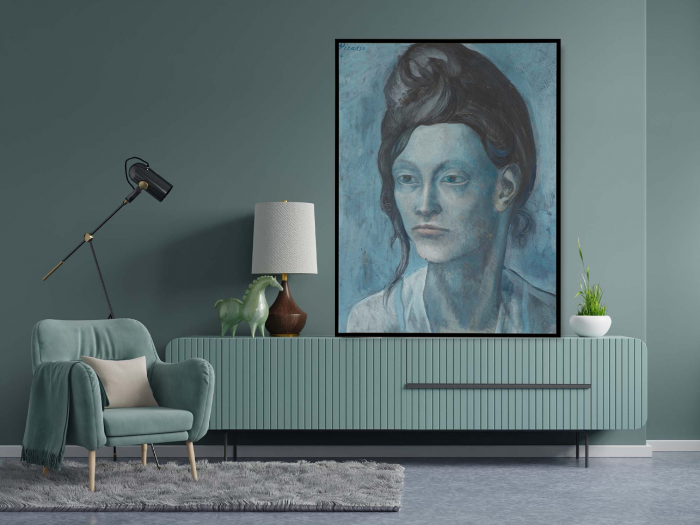 Reproducere modernă a operei lui Picasso pe canvas albastru. [1]