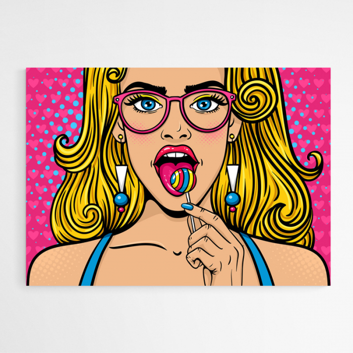 Set tablouri Pop Art, print pe hartie foto fine art, portret femeie fundal turcoaz roz galben, poster [4]