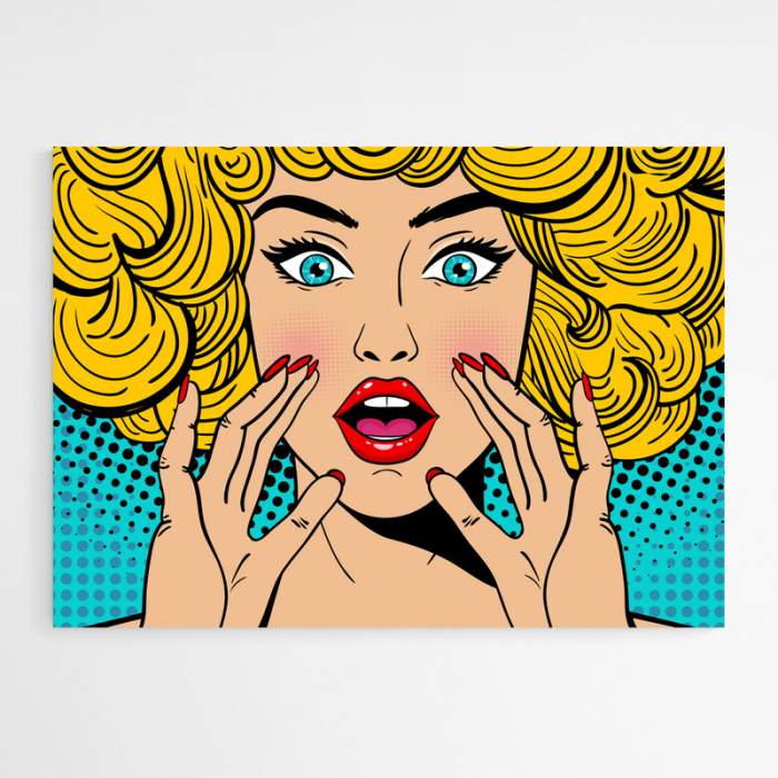 Set tablouri Pop Art, print pe hartie foto fine art, portret femeie fundal turcoaz roz galben, poster [3]