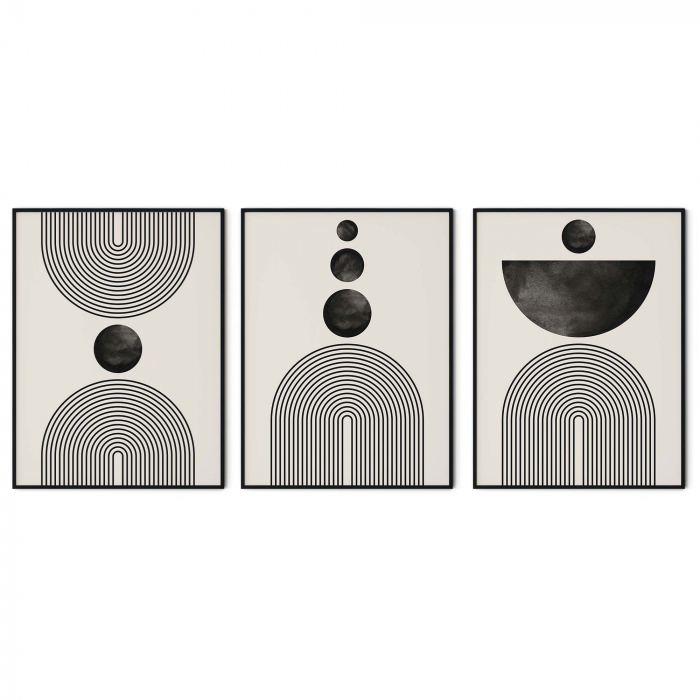 Tablouri Abstracte, print pe hartie foto Fine Art, Intaglio, set 3 postere, moderne minimaliste, Alb Negru, pentru libing, birou [6]