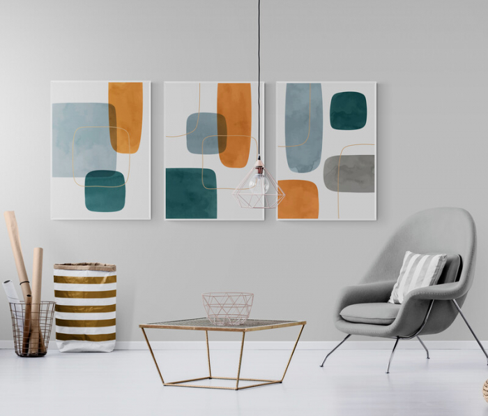 Set 3 tablouri, Intaglio, Abstracte. color, print pe hartie foto Fine Art, Forme abstracte, postere moderne, pentru living, camera copii [1]