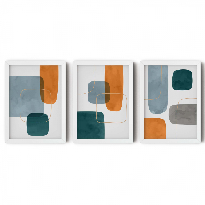 Set 3 tablouri, Intaglio, Abstracte. color, print pe hartie foto Fine Art, Forme abstracte, postere moderne, pentru living, camera copii [6]