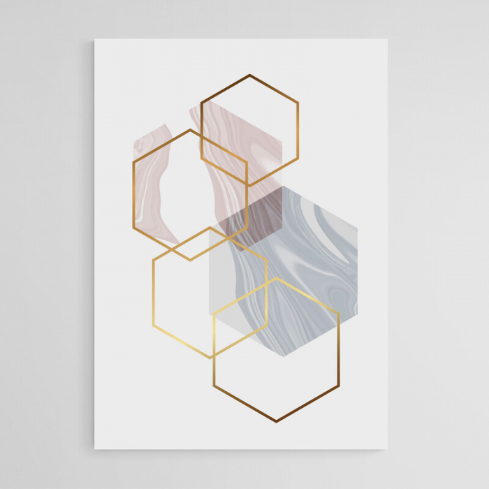 Set 3 tablouri, Intaglio, Abstracte, Roz pal, print pe hartie foto Fine Art, forme geometrice, postere moderne, pentru dormitor, living, camera copii [6]