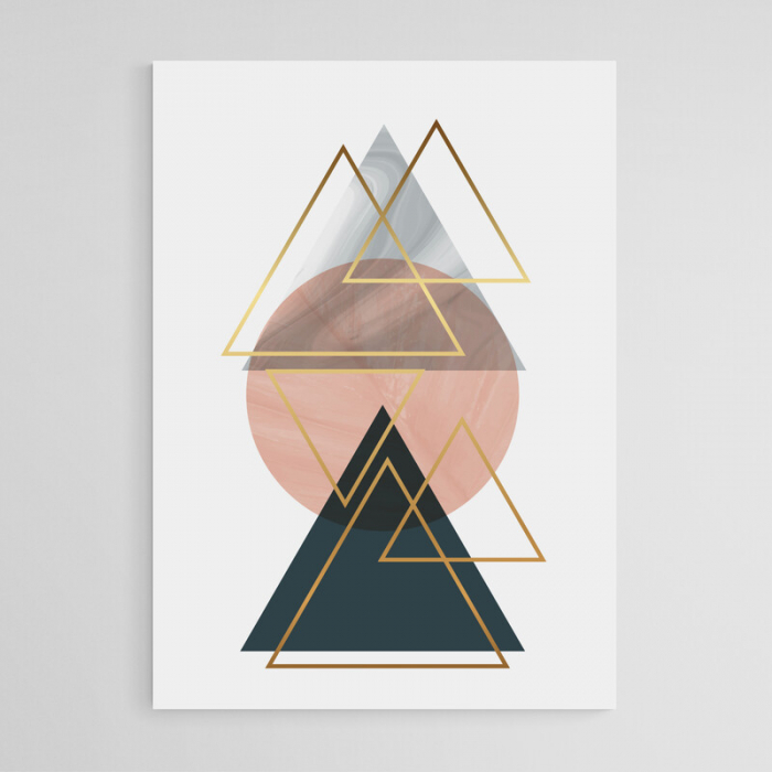 Set 3 tablouri, Intaglio, Abstracte, Roz pal, print pe hartie foto Fine Art, forme geometrice, postere moderne, pentru dormitor, living, camera copii [7]