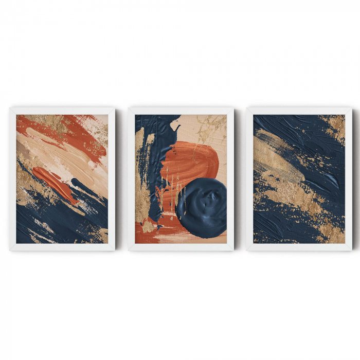 Set 3 tablouri, Intaglio, Abstracte, color, print pe hartie foto Fine Art, pictura abstracta cu auriu, postere moderne pentru living [6]