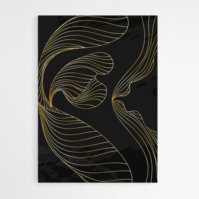 Set 3 tablouri, Intaglio, Abstracte, negru auriu, print pe hartie foto Fine Art, postere moderne cu forme abstracte, pentru dormitor, living, birou [3]