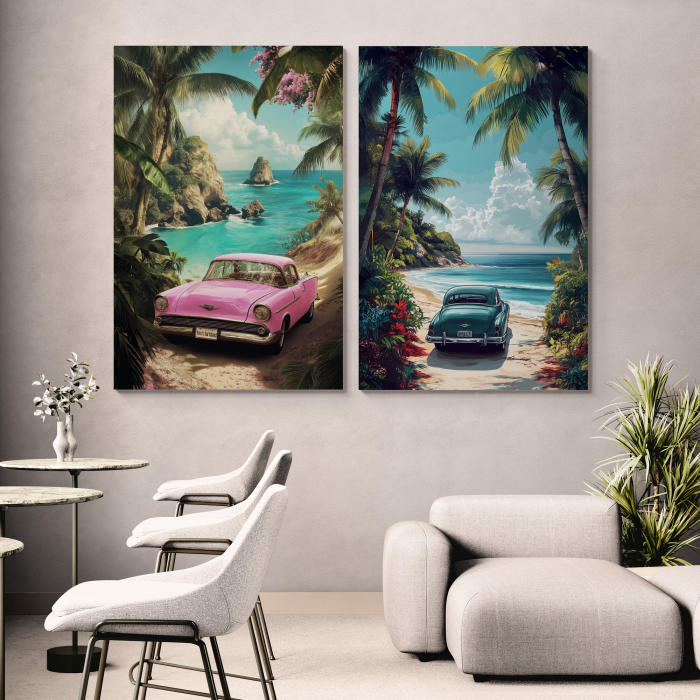 tablouri canvas cu mașini retro într-un cadru exotic [1]