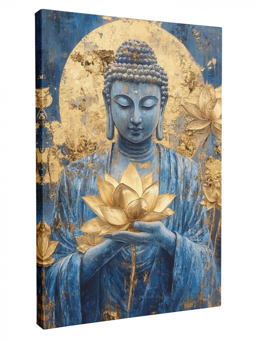 Tablou canvas decorativ cu Buddha în nuanțe regale de albastru și aur [2]
