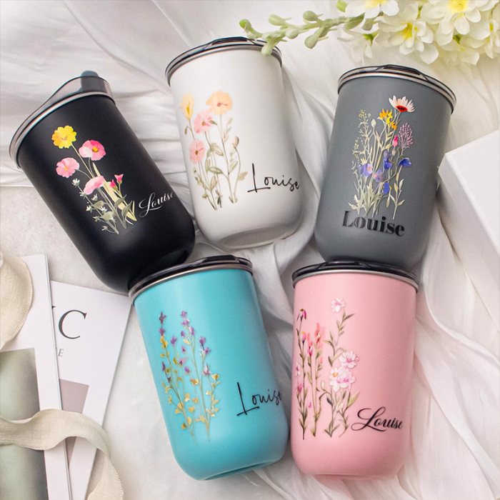 Termos Personalizat cu Flori și Nume – Cadou Elegant pentru Femei [1]
