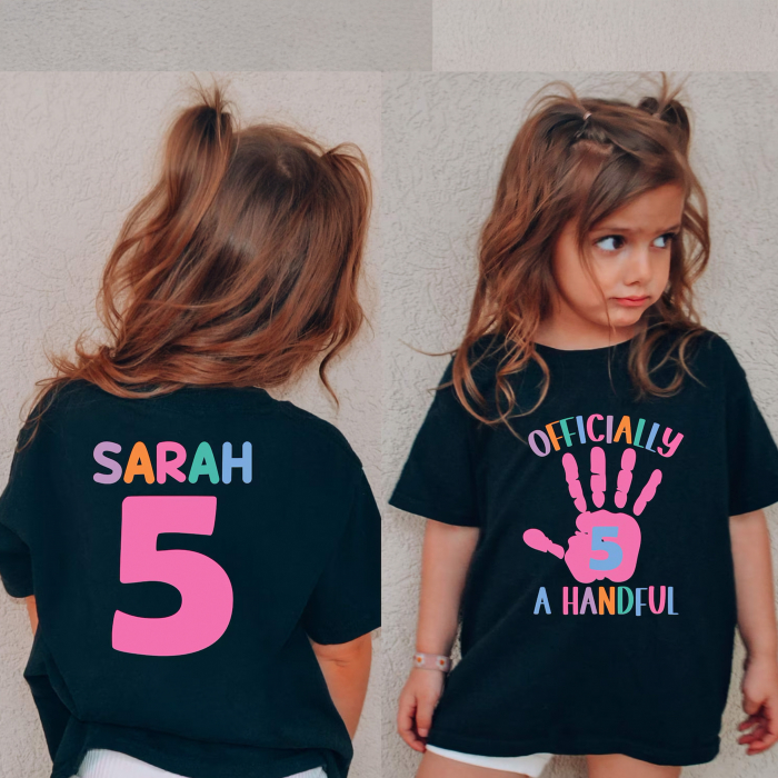 Tricou personalizat pentru ziua de naștere cu dinozauri, animale sau mesaje colorate [3]