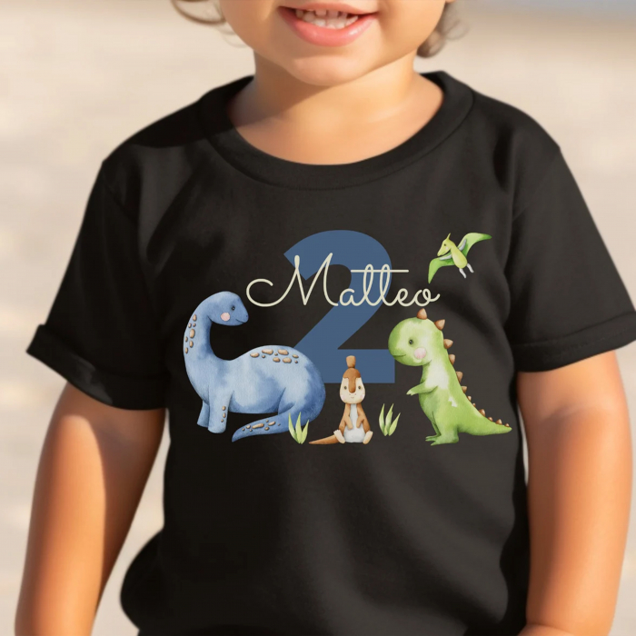 Tricou personalizat pentru ziua de naștere cu dinozauri, animale sau mesaje colorate [2]