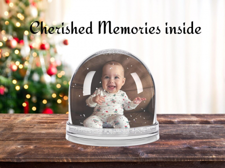 Globuri personalizare - Glob foto personalizat cu fulgi de zăpadă și fotografie de familie.