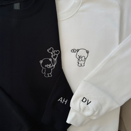 Hanorace de cuplu cu broderie fină și inițiale personalizate [3]