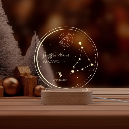 Lampa personalizată - Lampă LED personalizată cu harta cerului și semnul zodiacal