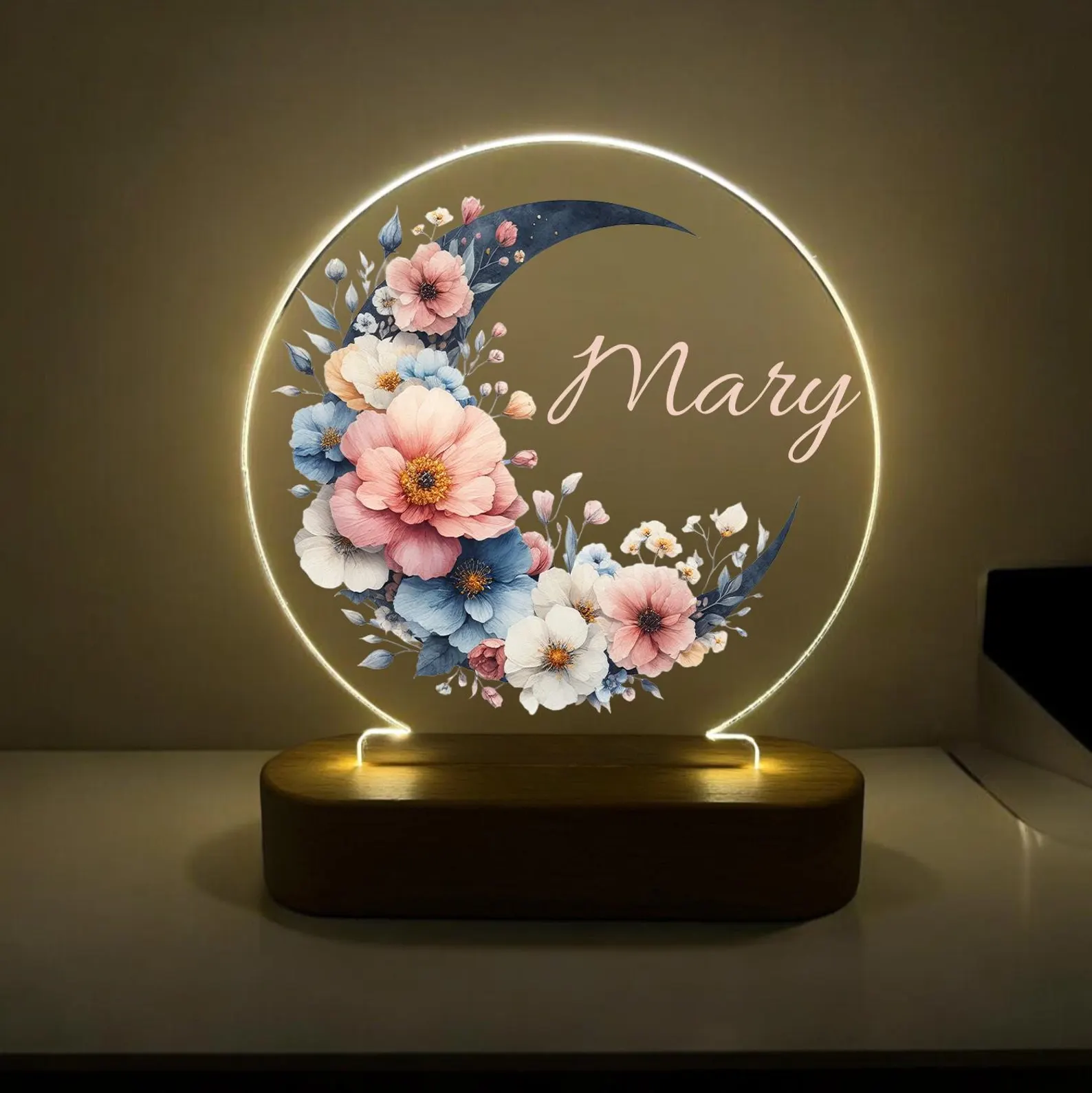 Lampa personalizată - Lampa LED personalizată cu nume, stele sau detalii florale