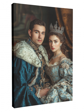 Cadouri personalizate - Portret Regal Personalizat – Cuplu Regal în Ținute Albastre