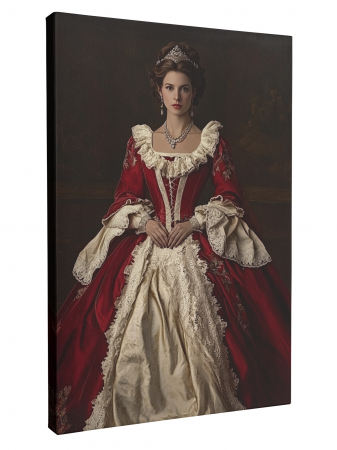 Tablouri personalizate Royal - Portret Regal Personalizat – Regină în Rochie Roșie și Albă